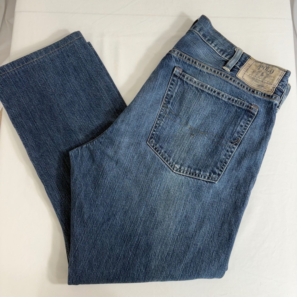 Polo Ralph Lauren Mens 018 Slim Straight Jeans 38x30 (38x27) Distressed‎ Denim